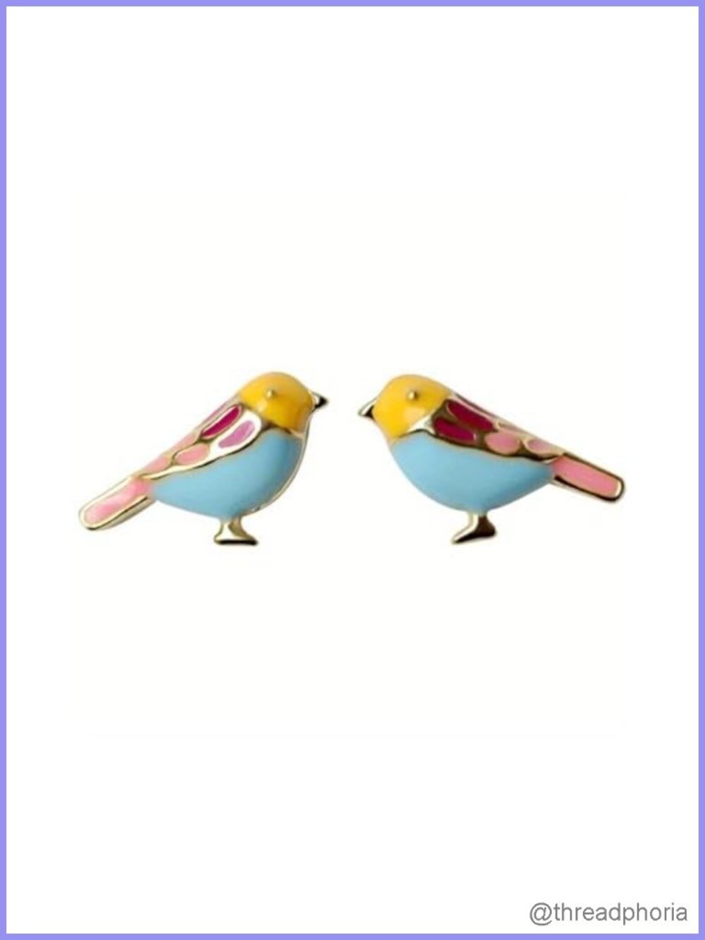 Bird Stud Earrings 925 Sterling Silver 14k Gold Plated Enameled Tiny Animal